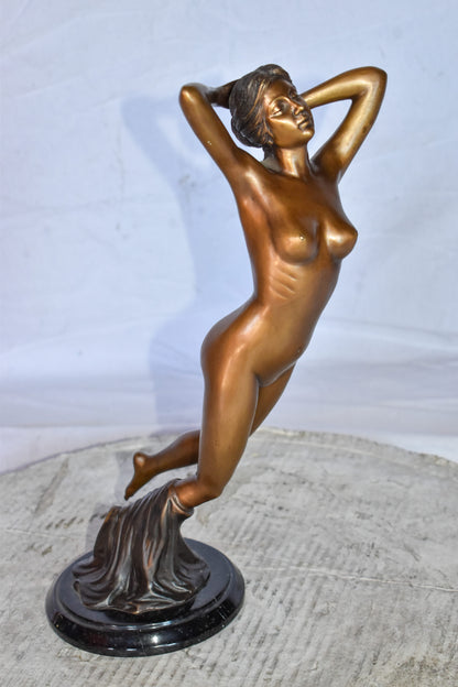 Nude Girl Posing Art Bronze Statue Mounted on Marble Size: 8" x 8" x 16"H