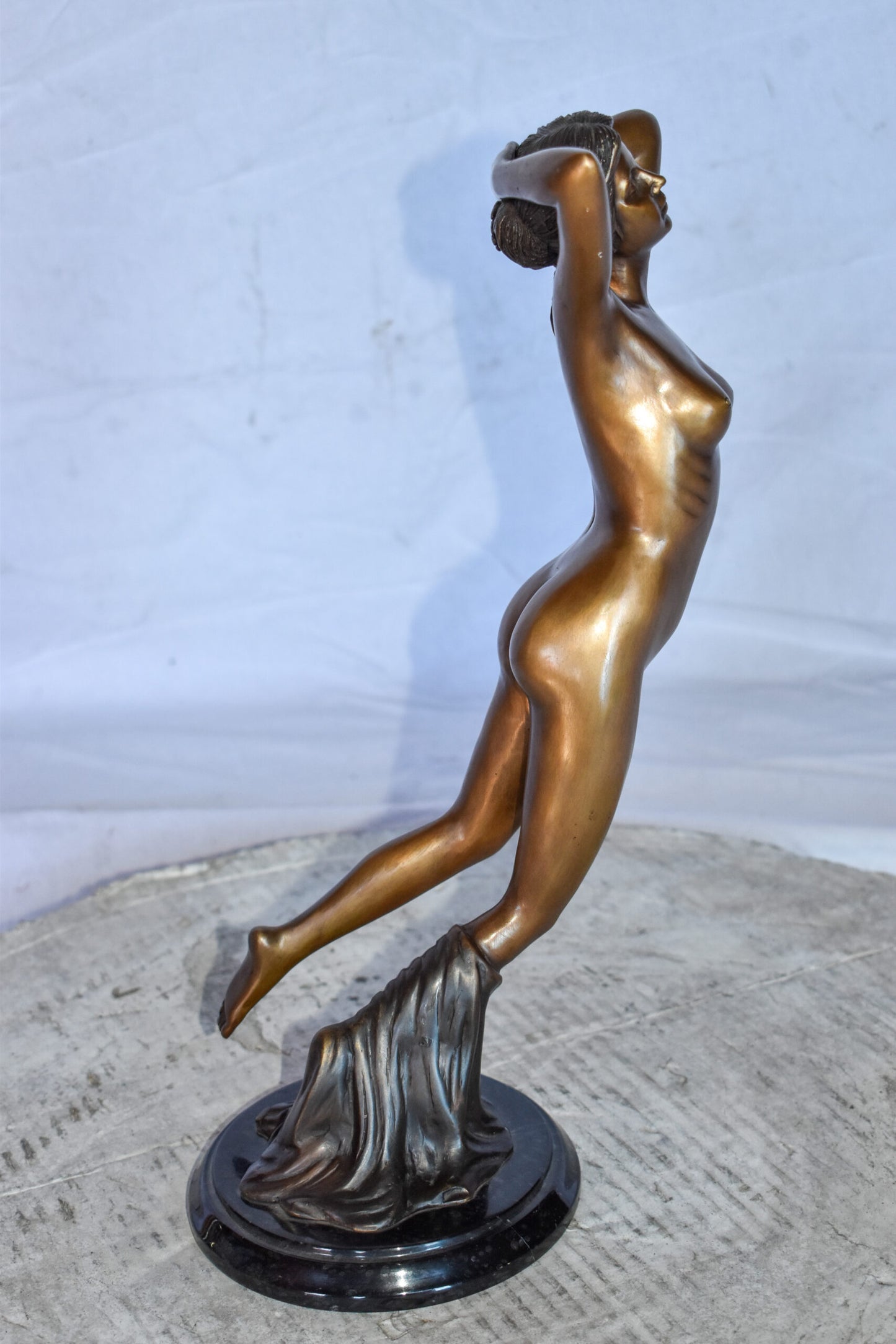 Nude Girl Posing Art Bronze Statue Mounted on Marble Size: 8" x 8" x 16"H