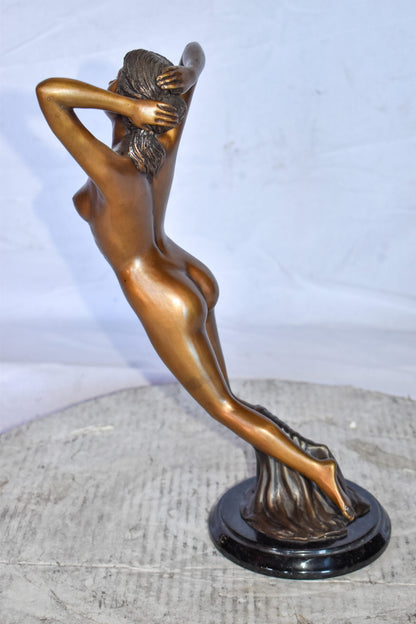 Nude Girl Posing Art Bronze Statue Mounted on Marble Size: 8" x 8" x 16"H