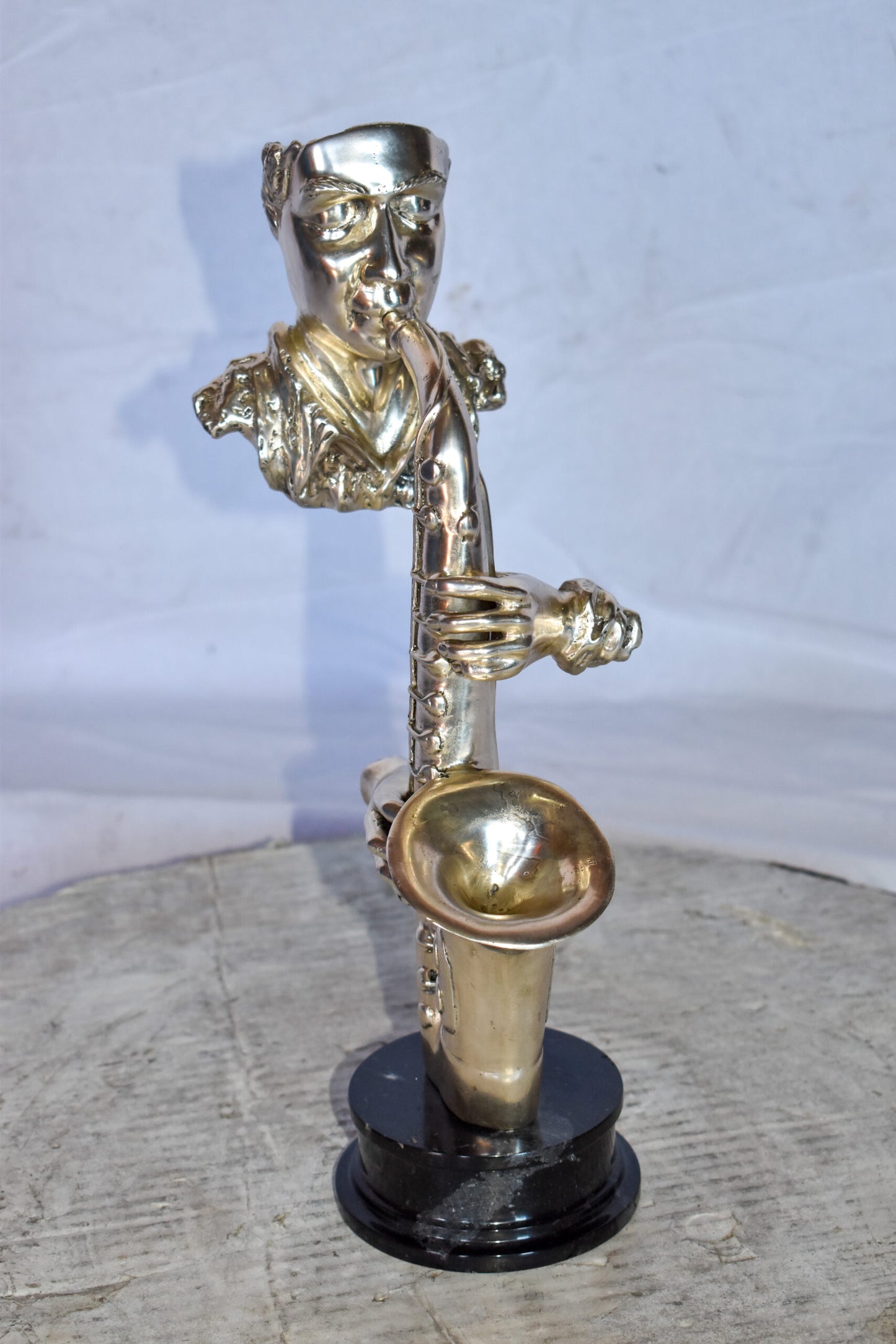 Modern Art of a Saxophone Player Bronze Statue on Marble  Size: 7" x 5" x 15"H