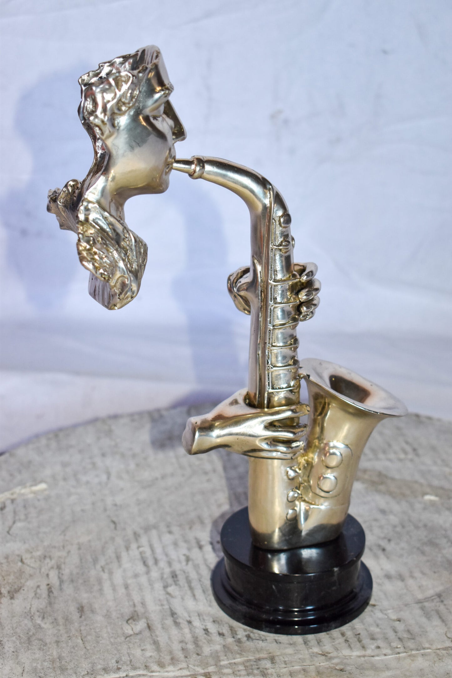 Modern Art of a Saxophone Player Bronze Statue on Marble  Size: 7" x 5" x 15"H