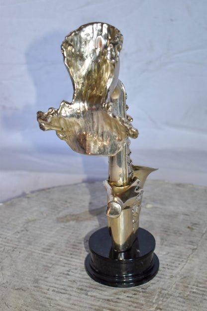 Modern Art of a Saxophone Player Bronze Statue on Marble  Size: 7" x 5" x 15"H