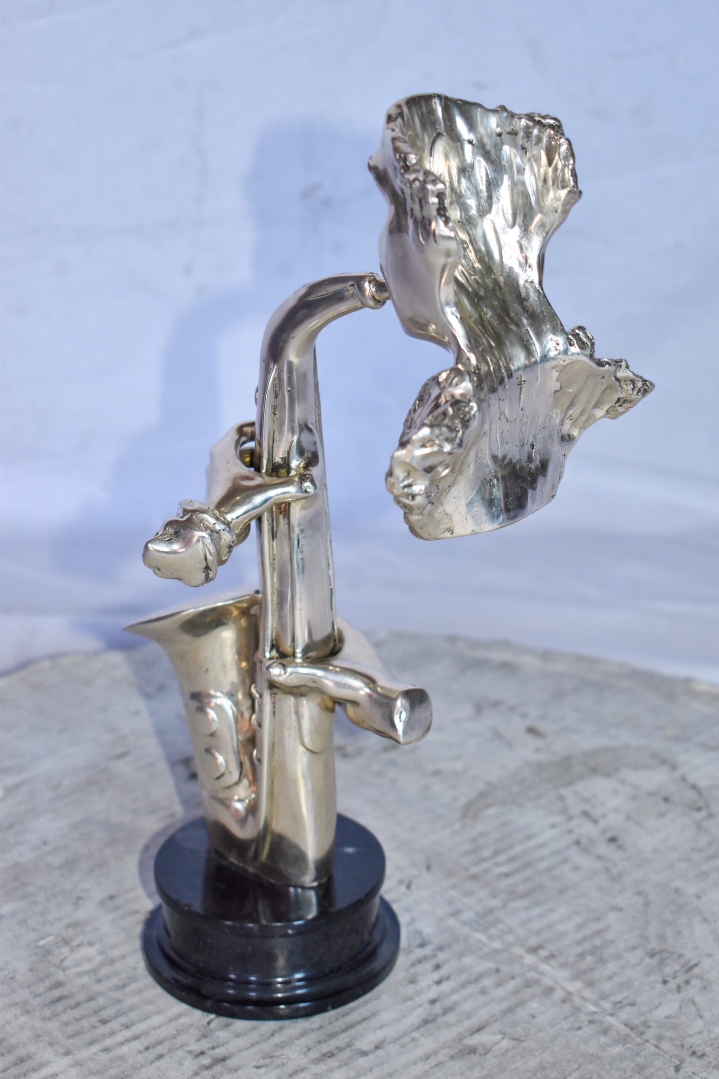 Modern Art of a Saxophone Player Bronze Statue on Marble  Size: 7" x 5" x 15"H