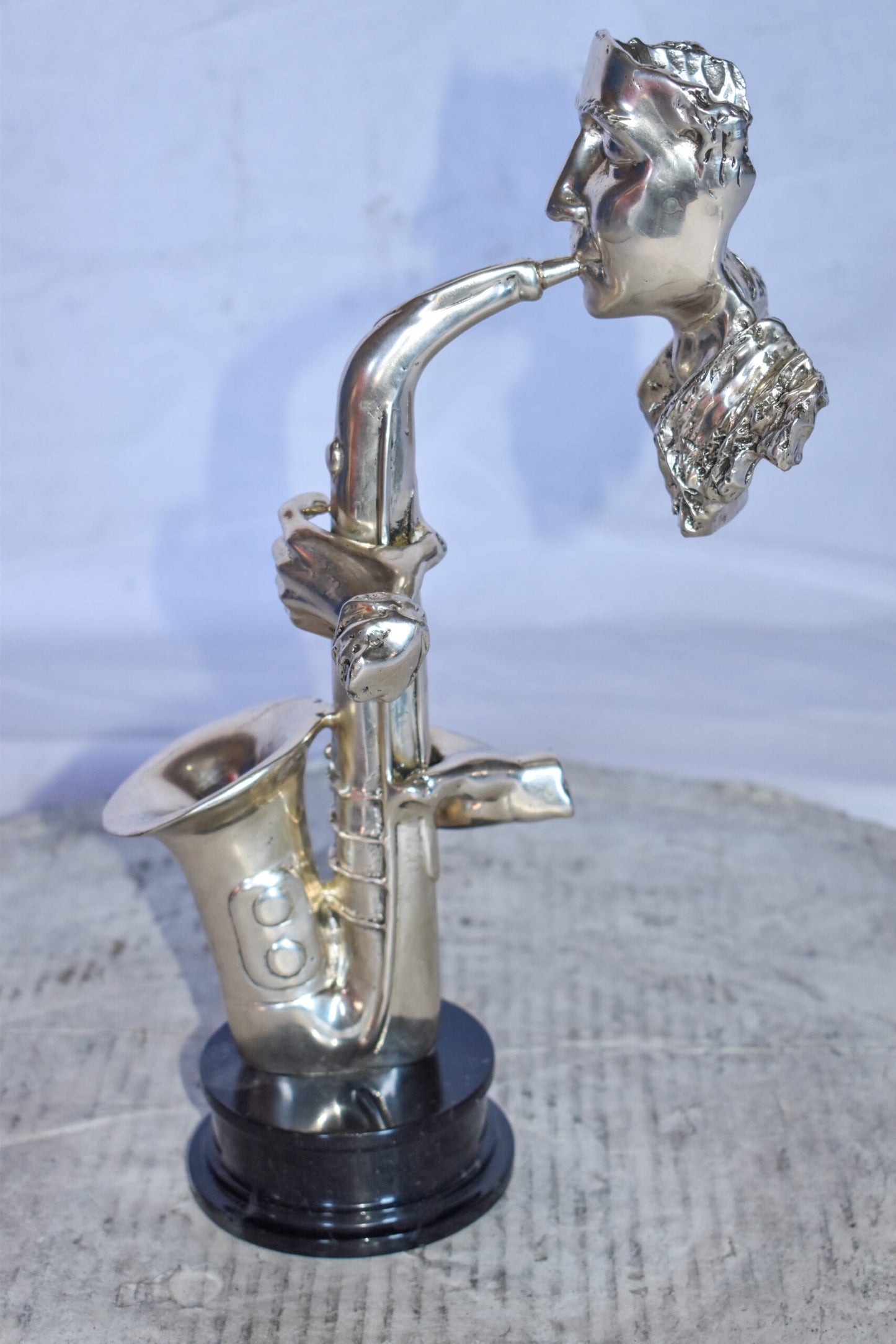 Modern Art of a Saxophone Player Bronze Statue on Marble  Size: 7" x 5" x 15"H