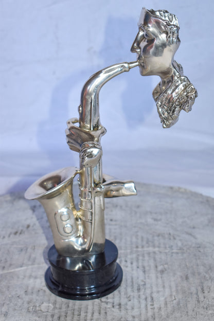 Modern Art of a Saxophone Player Bronze Statue on Marble  Size: 7" x 5" x 15"H