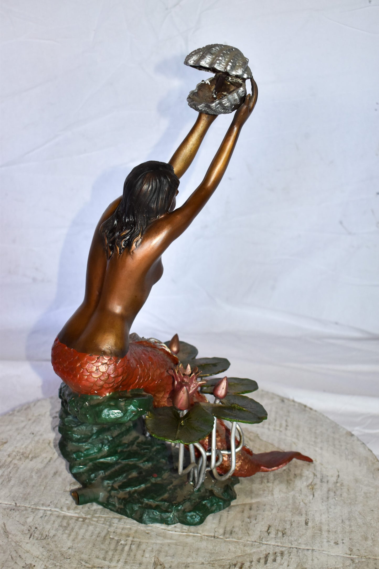 Mermaid Art Nude Holding a Shell Colored Bronze Statue Fountain  10 x 8 x 21”H