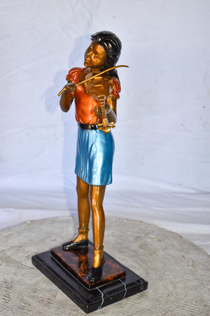 Young Girl Playing Violin Peacefully Bronze Statue  Size: 10" x 5" x 21"H
