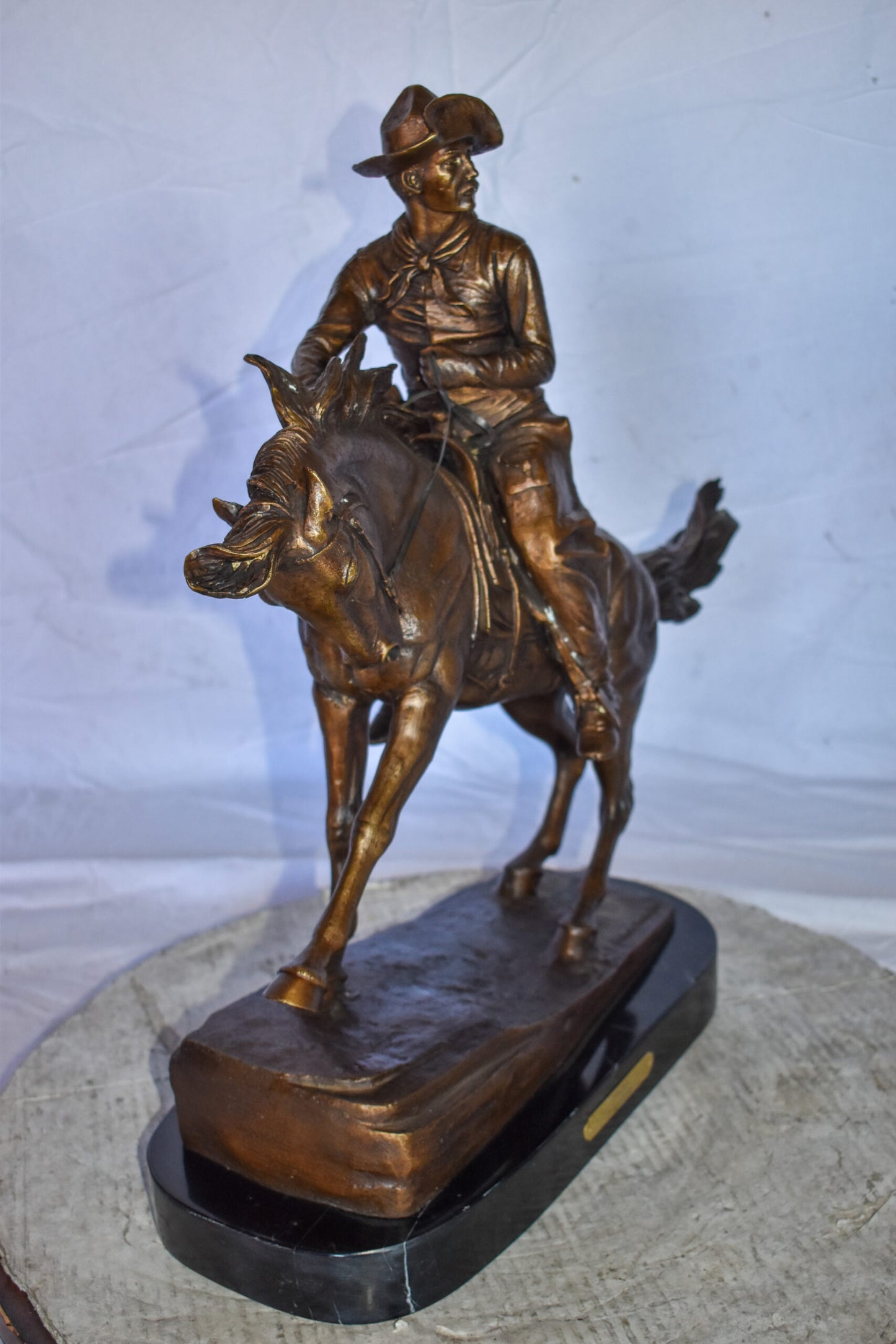 Cowboy Remington Replica Bronze Statue on Triple Marble Size: 25" x 8" x 24"H
