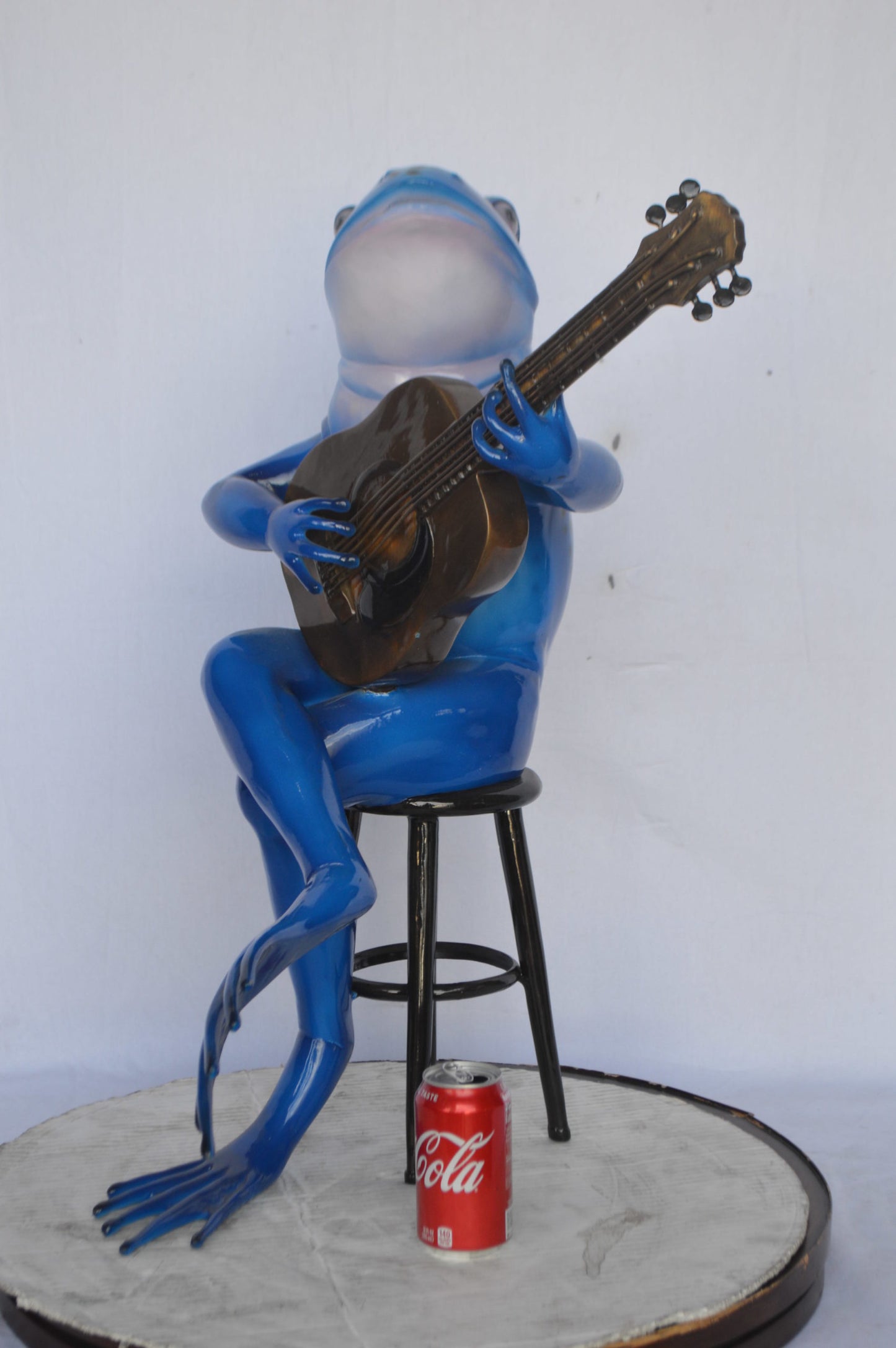 Guitar Playing Blue Frog Bronze Statue - Size: 23"L x 21"W x 29"H.