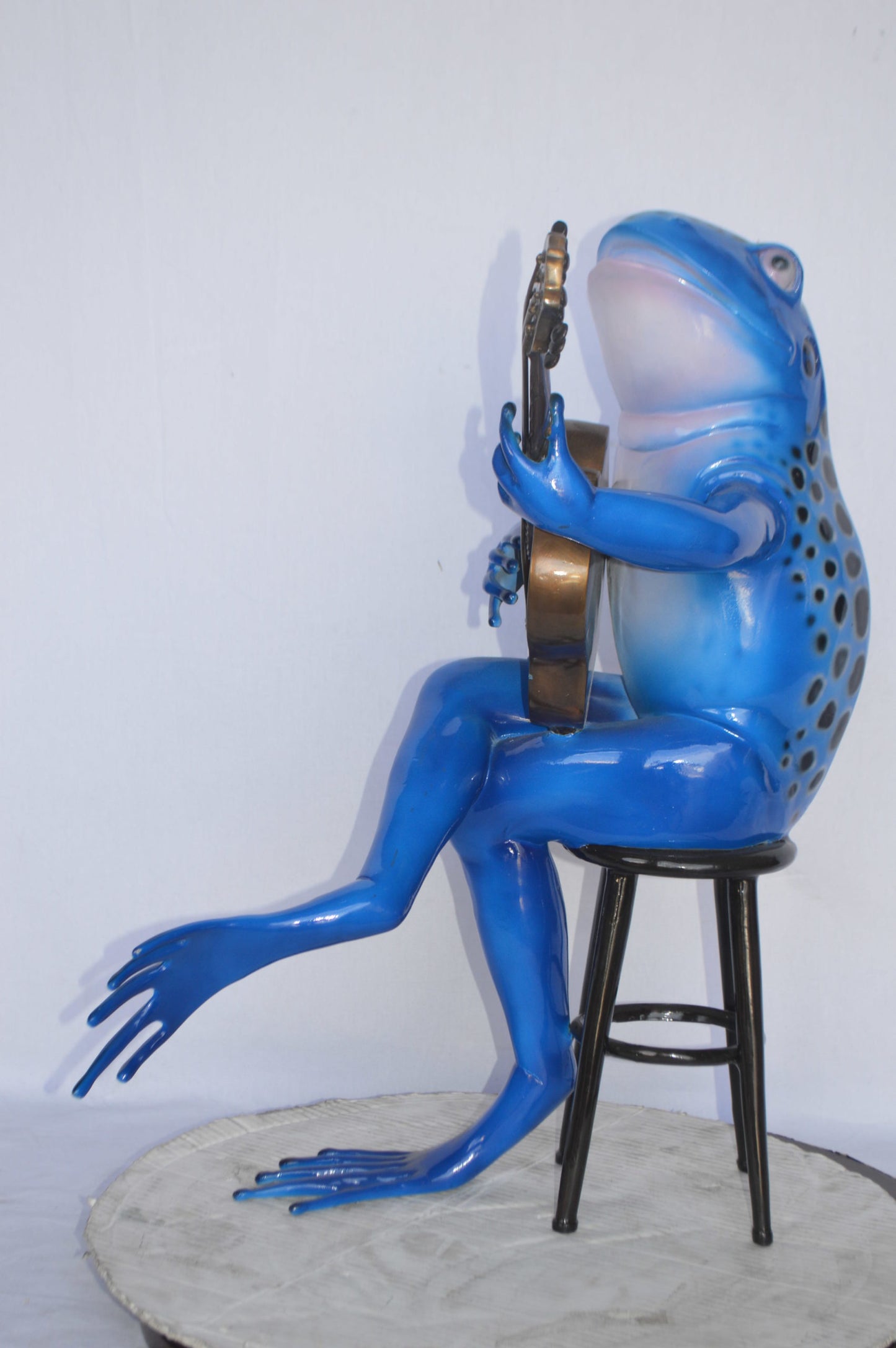Guitar Playing Blue Frog Bronze Statue - Size: 23"L x 21"W x 29"H.