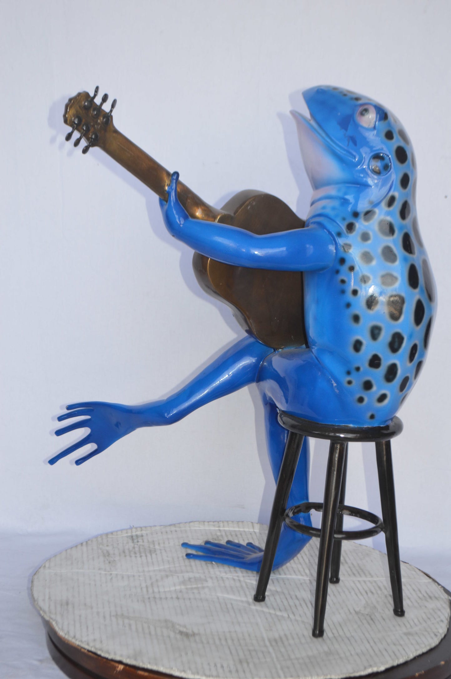Guitar Playing Blue Frog Bronze Statue - Size: 23"L x 21"W x 29"H.