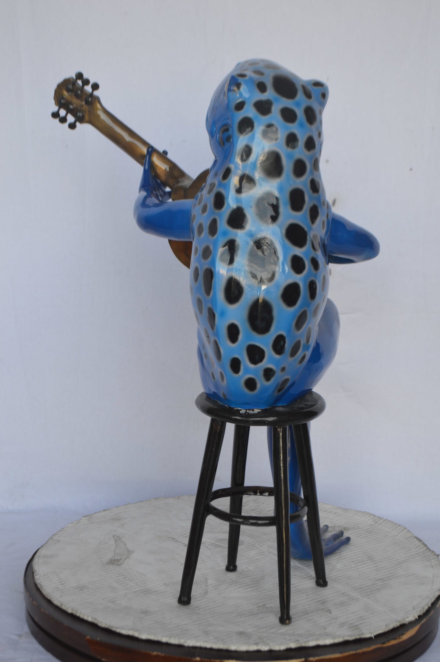 Guitar Playing Blue Frog Bronze Statue - Size: 23"L x 21"W x 29"H.