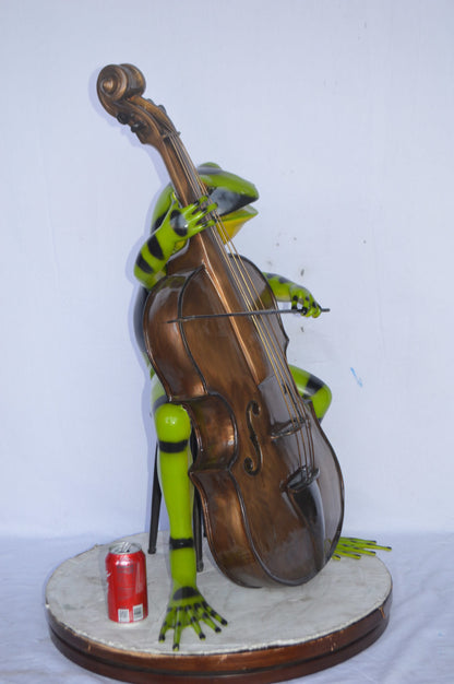 Green Frog Playing the Cello Bronze Statue - Size: 26"L x 18"W x 25"H.