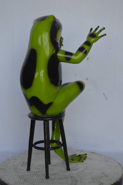 Comedic Green Frog bronze statue - Size: 25"L x 20"W x 30"H.