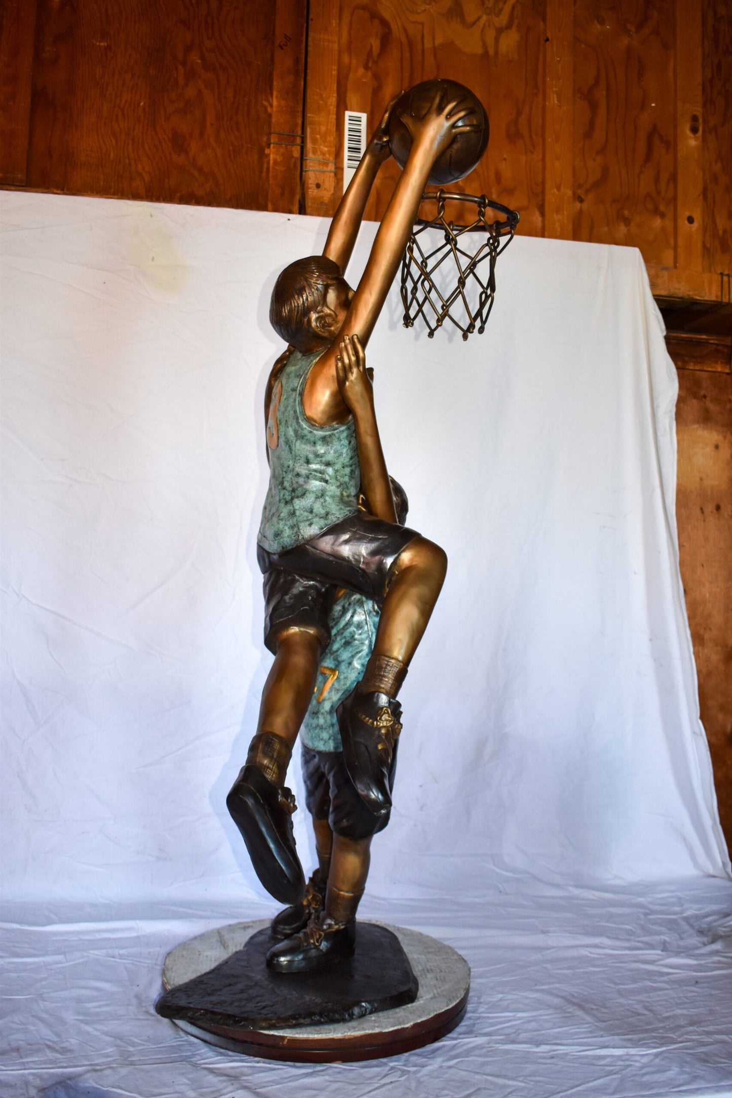 Kids Playing Basketball in Action Life Size Bronze Statue  27" x 17" x 66"H
