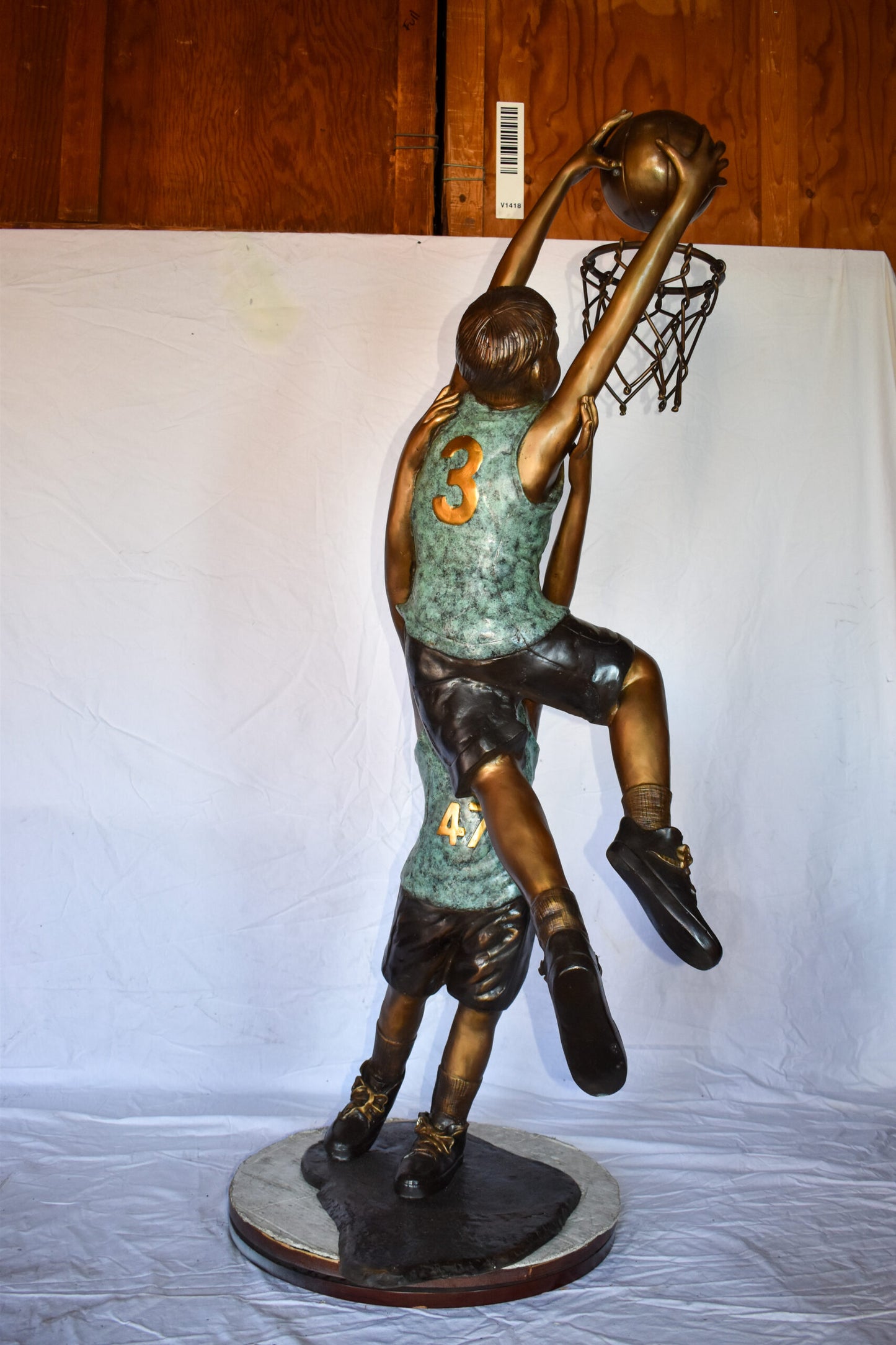 Kids Playing Basketball in Action Life Size Bronze Statue  27" x 17" x 66"H