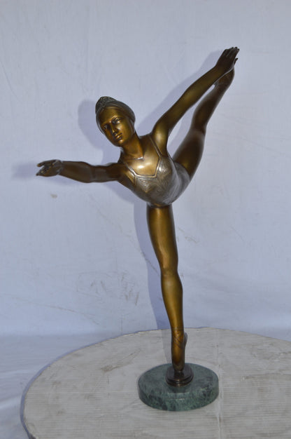 Ballerina Dancing in Action Bronze Statue - Size: 25"L x 8"W x 29"H.