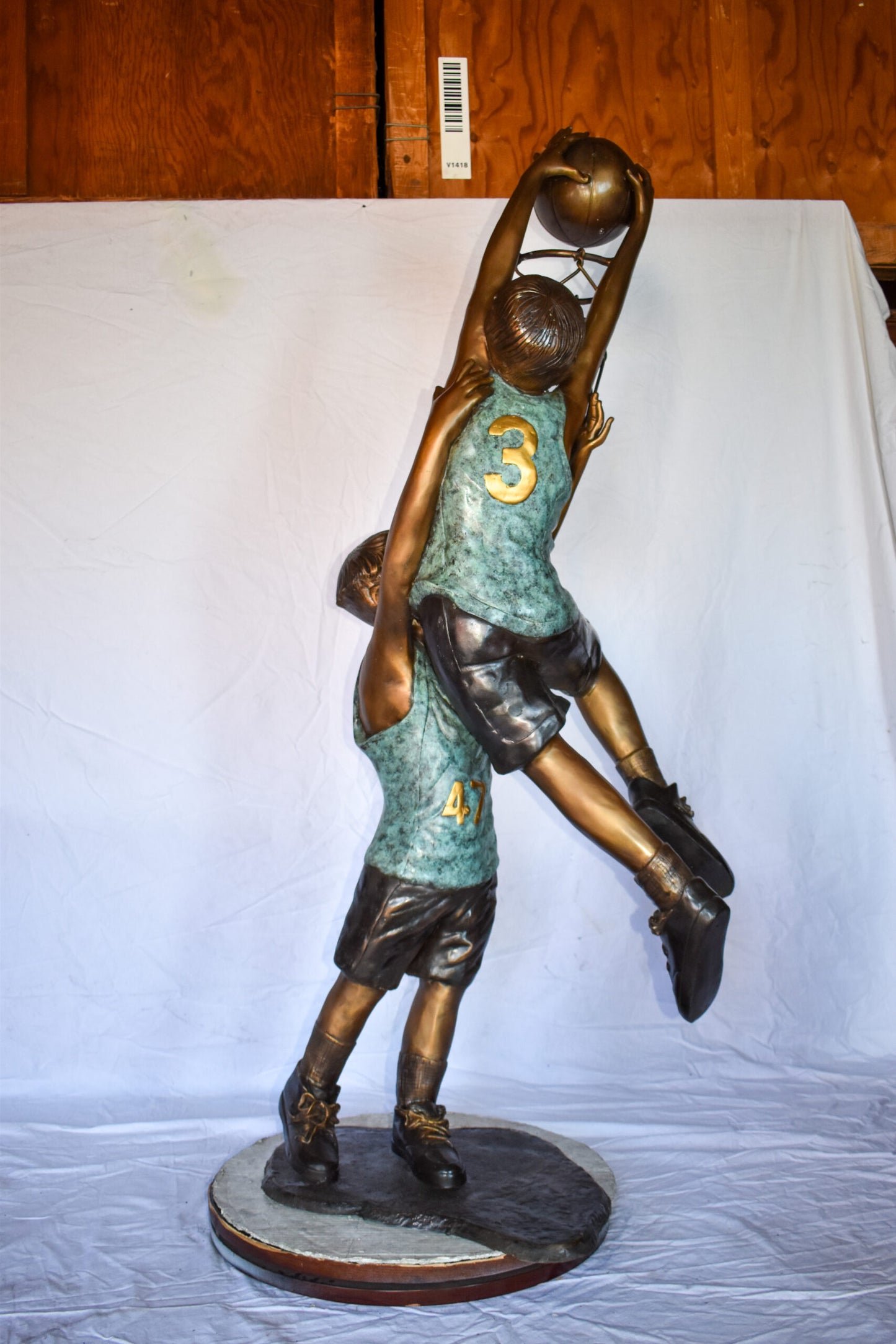 Kids Playing Basketball in Action Life Size Bronze Statue  27" x 17" x 66"H