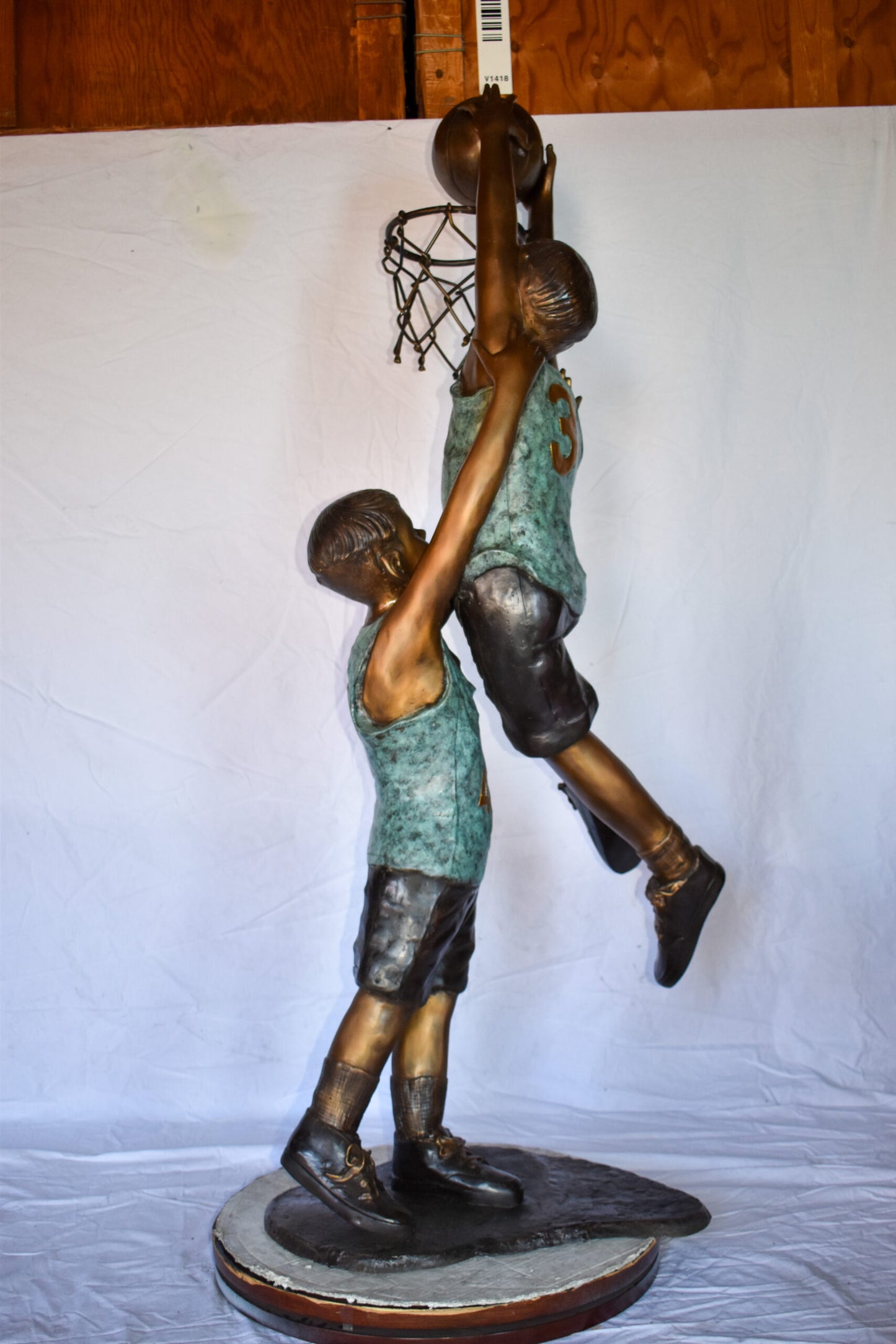Kids Playing Basketball in Action Life Size Bronze Statue  27" x 17" x 66"H
