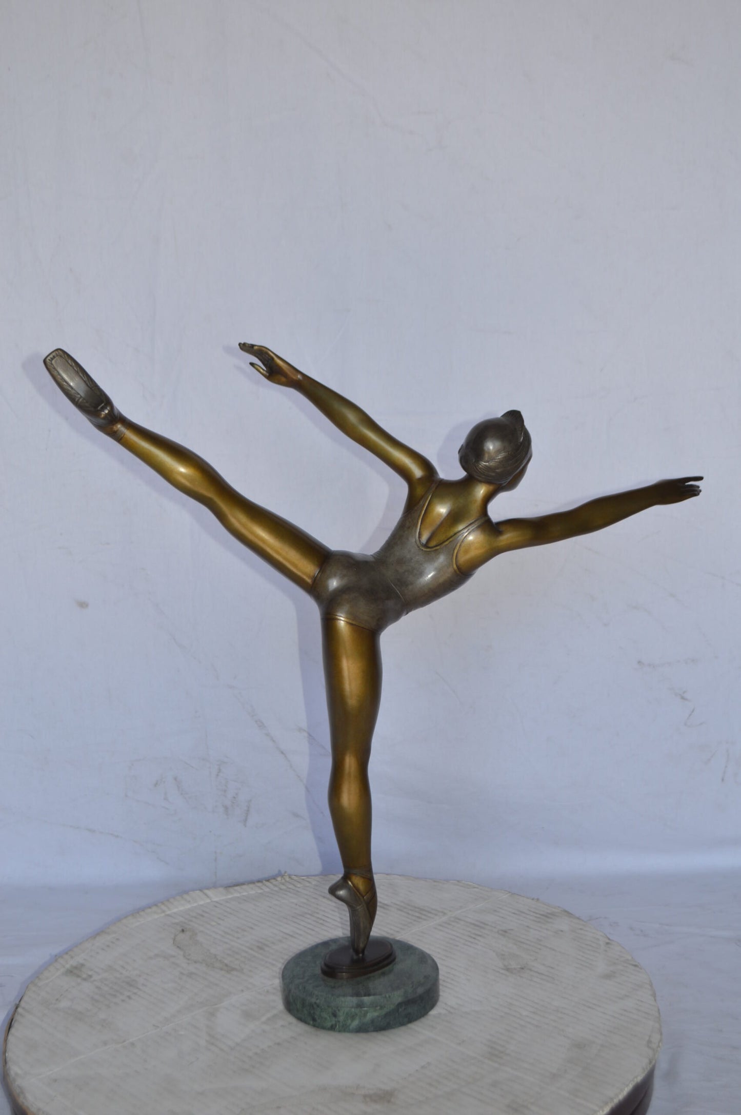 Ballerina Dancing in Action Bronze Statue - Size: 25"L x 8"W x 29"H.