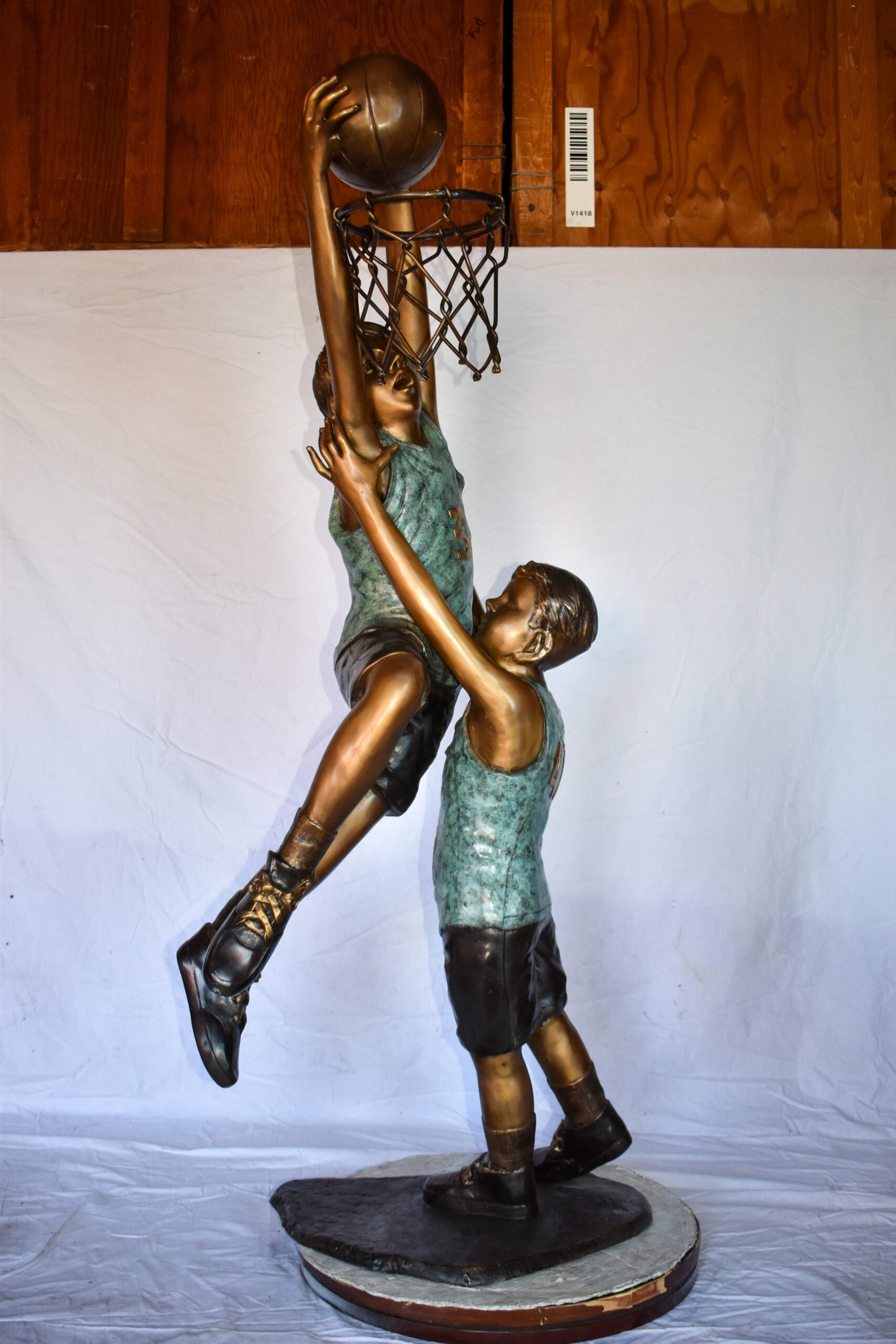 Kids Playing Basketball in Action Life Size Bronze Statue  27" x 17" x 66"H