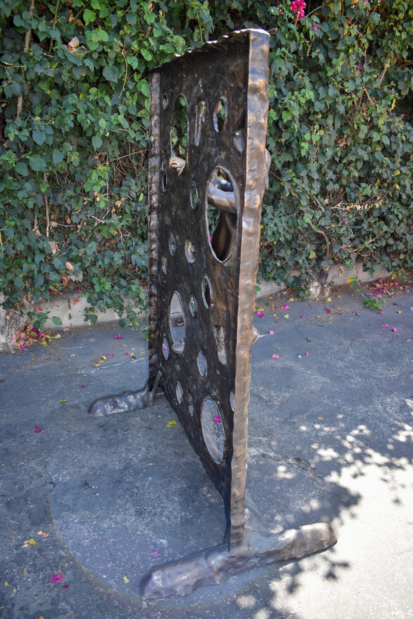 Young Girl Playing on A Climbing Wall Bronze Statue Life Size 44" x 26" x 57"H