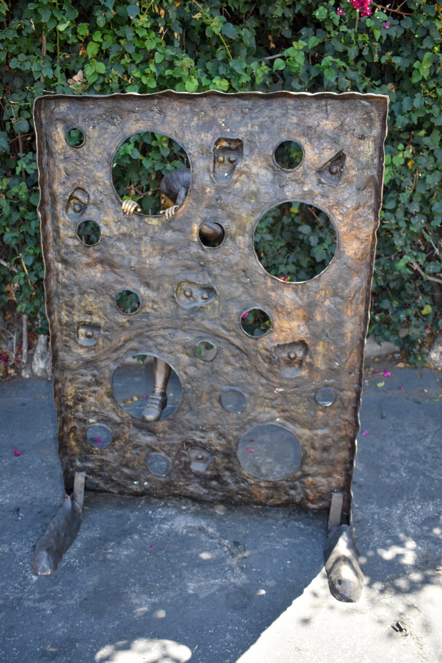 Young Girl Playing on A Climbing Wall Bronze Statue Life Size 44" x 26" x 57"H