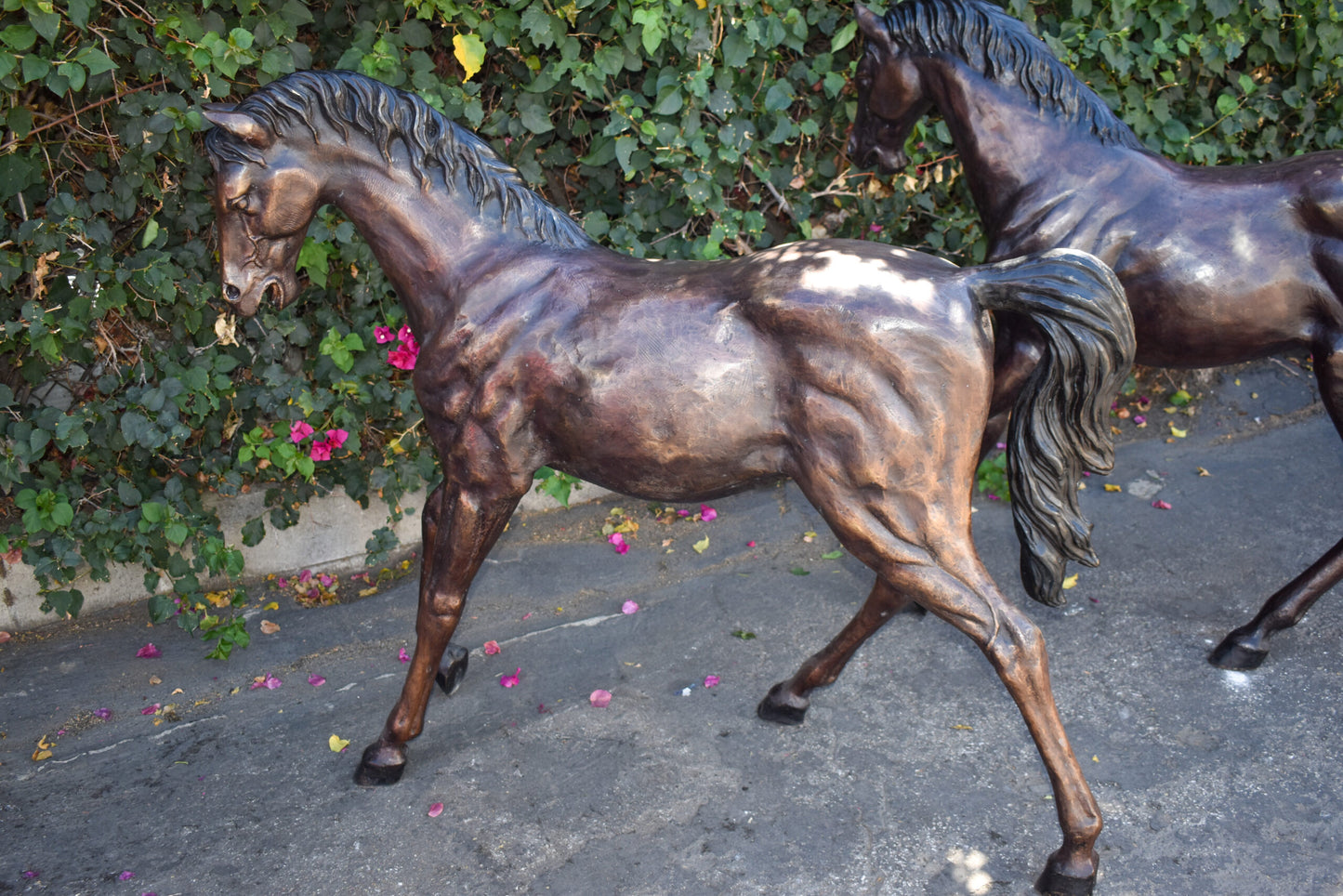 Pair Of Very Detailed Young Horses, Foals, Bronze Statues Size: 56" x 50" x 47"H