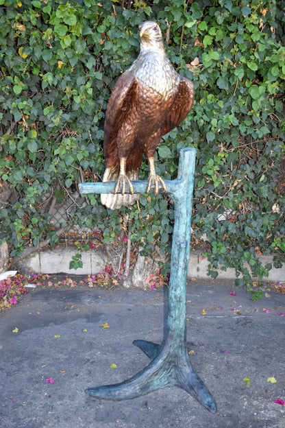Very Detailed Eagle Standing on A Tree Branch Bronze Statue  24" x 28" x 66"H