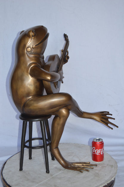 Frog Playing on a guitar Bronze Statue  - Size: 23"L x 21"W x 29"H.