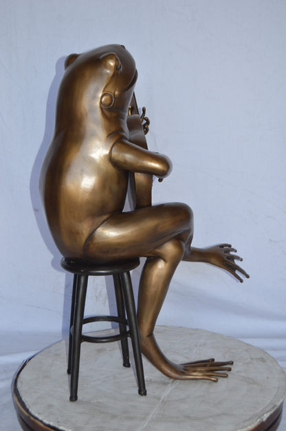 Frog Playing on a guitar Bronze Statue  - Size: 23"L x 21"W x 29"H.