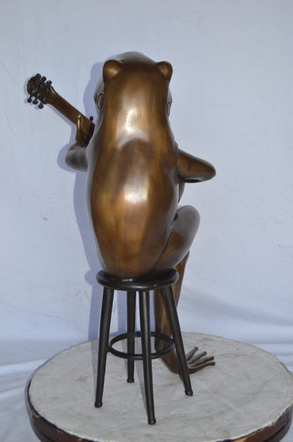 Frog Playing on a guitar Bronze Statue  - Size: 23"L x 21"W x 29"H.