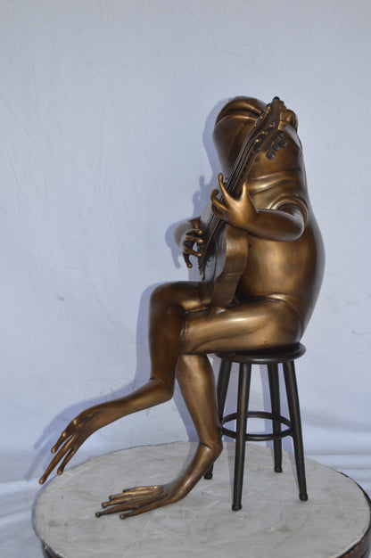 Frog Playing on a guitar Bronze Statue  - Size: 23"L x 21"W x 29"H.