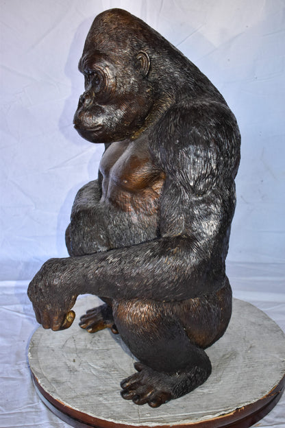 Gorilla Sitting Detailed and Impressive Bronze Statue Size: 22" x 16" x 30"H
