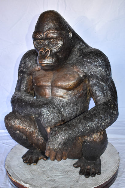 Gorilla Sitting Detailed and Impressive Bronze Statue Size: 22" x 16" x 30"H