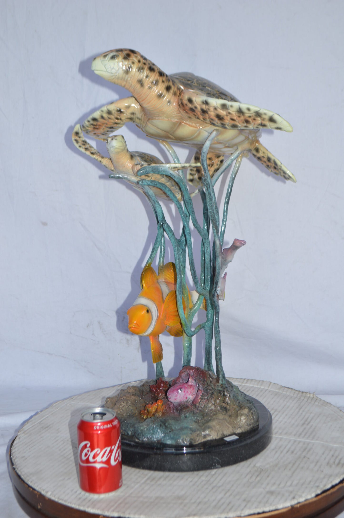 Two Turtles and Nemo Clownfish Bronze Statue - Size: 18"L x 15"W x 26"H.