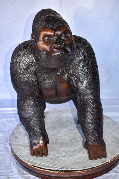 Gorilla Standing on Four Detailed Impressive Bronze Statue 20" x 17" x 24"H