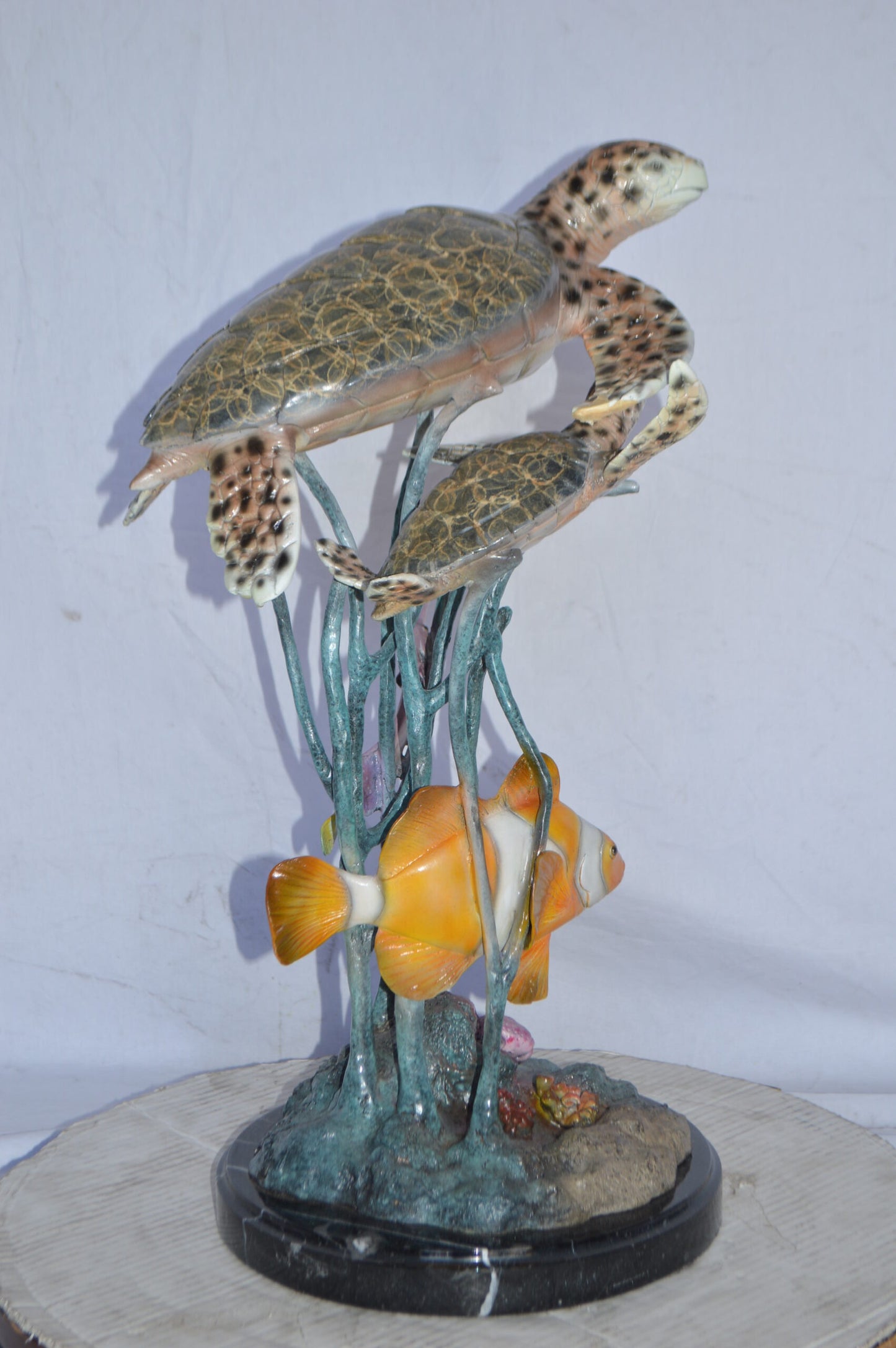 Two Turtles and Nemo Clownfish Bronze Statue - Size: 18"L x 15"W x 26"H.