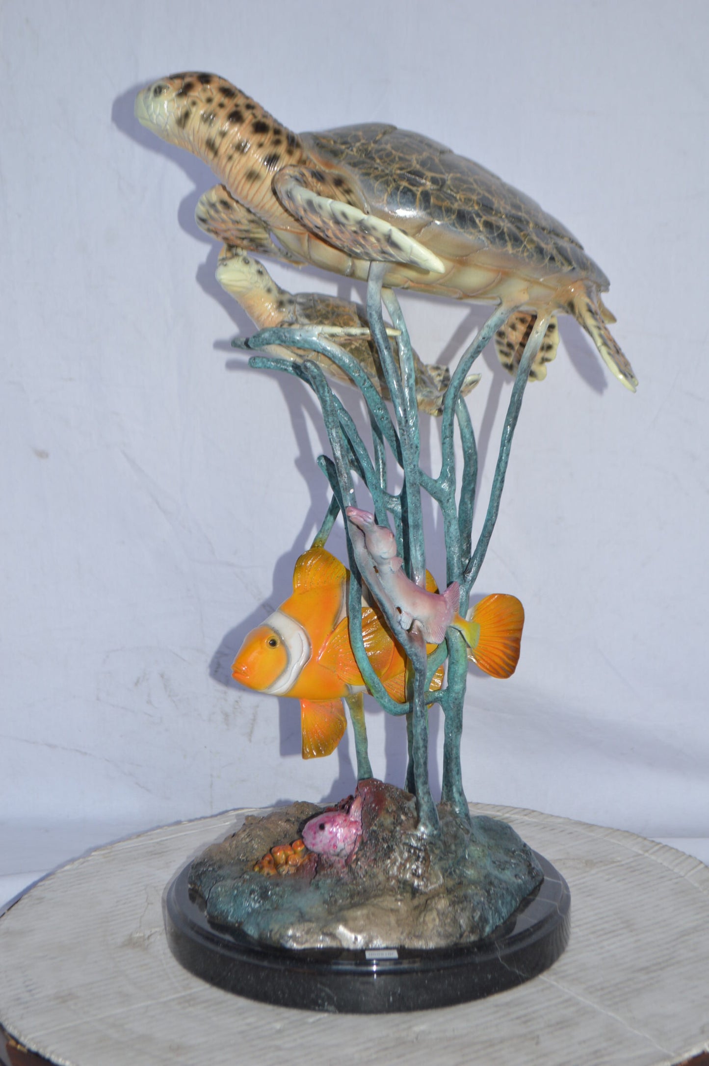 Two Turtles and Nemo Clownfish Bronze Statue - Size: 18"L x 15"W x 26"H.
