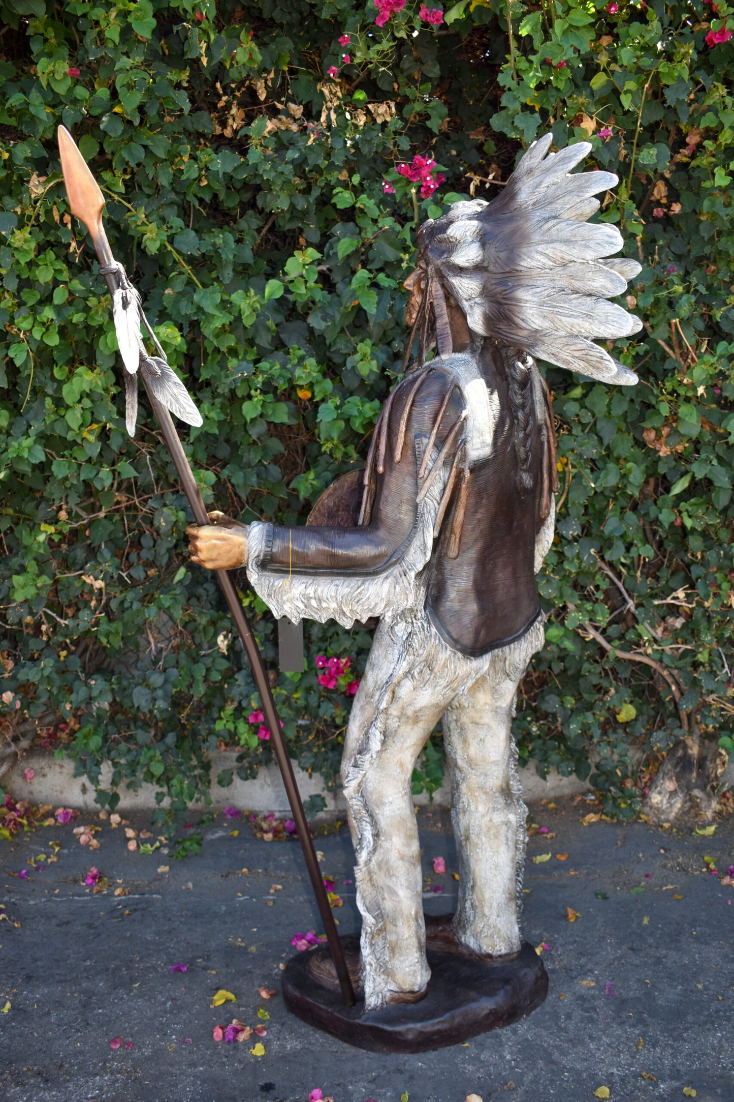 Indian Chief Green and Brown Patina Detailed Bronze Statue 42" x 24" x 74"H