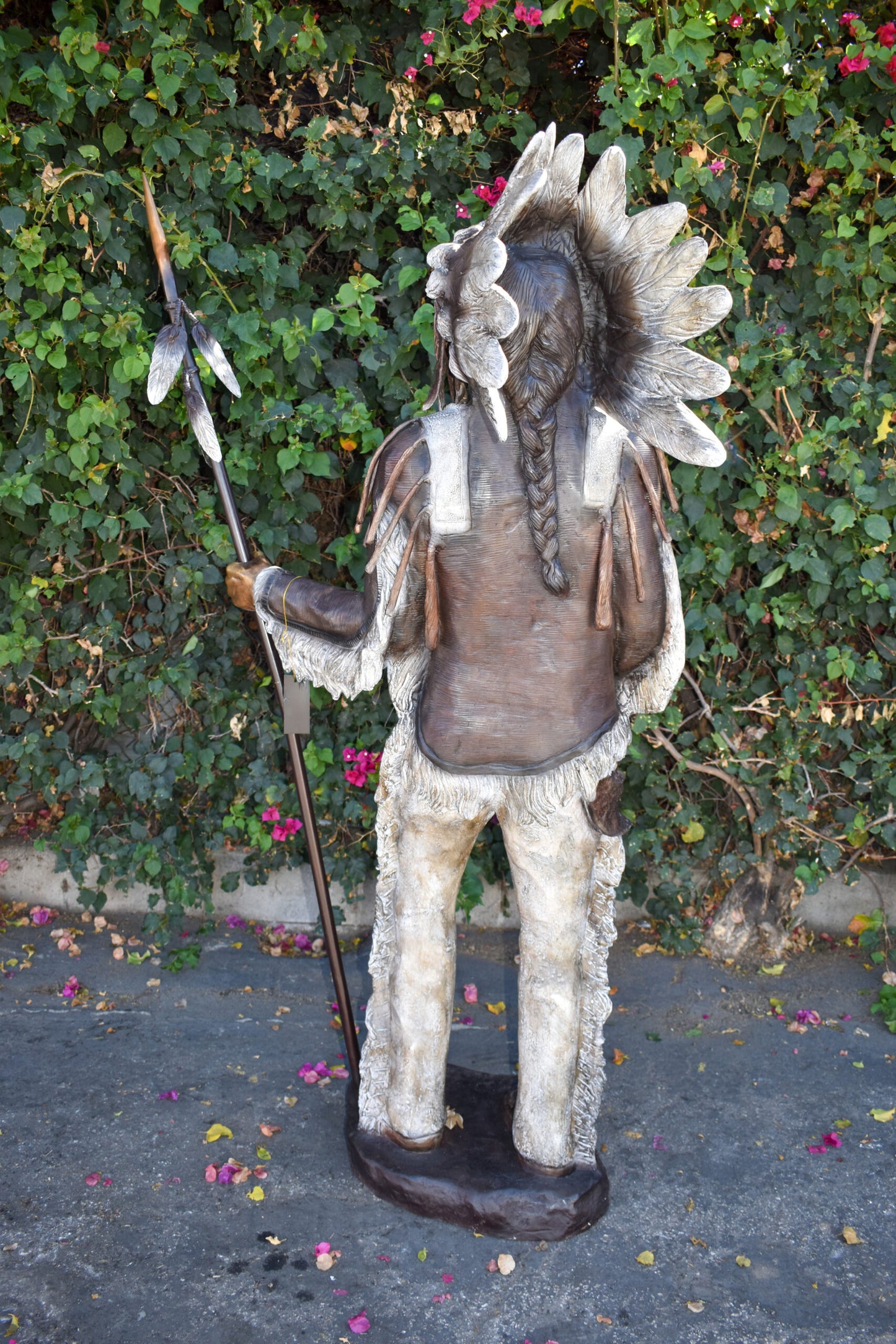 Indian Chief Green and Brown Patina Detailed Bronze Statue 42" x 24" x 74"H