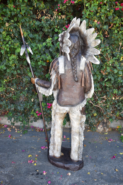 Indian Chief Green and Brown Patina Detailed Bronze Statue 42" x 24" x 74"H