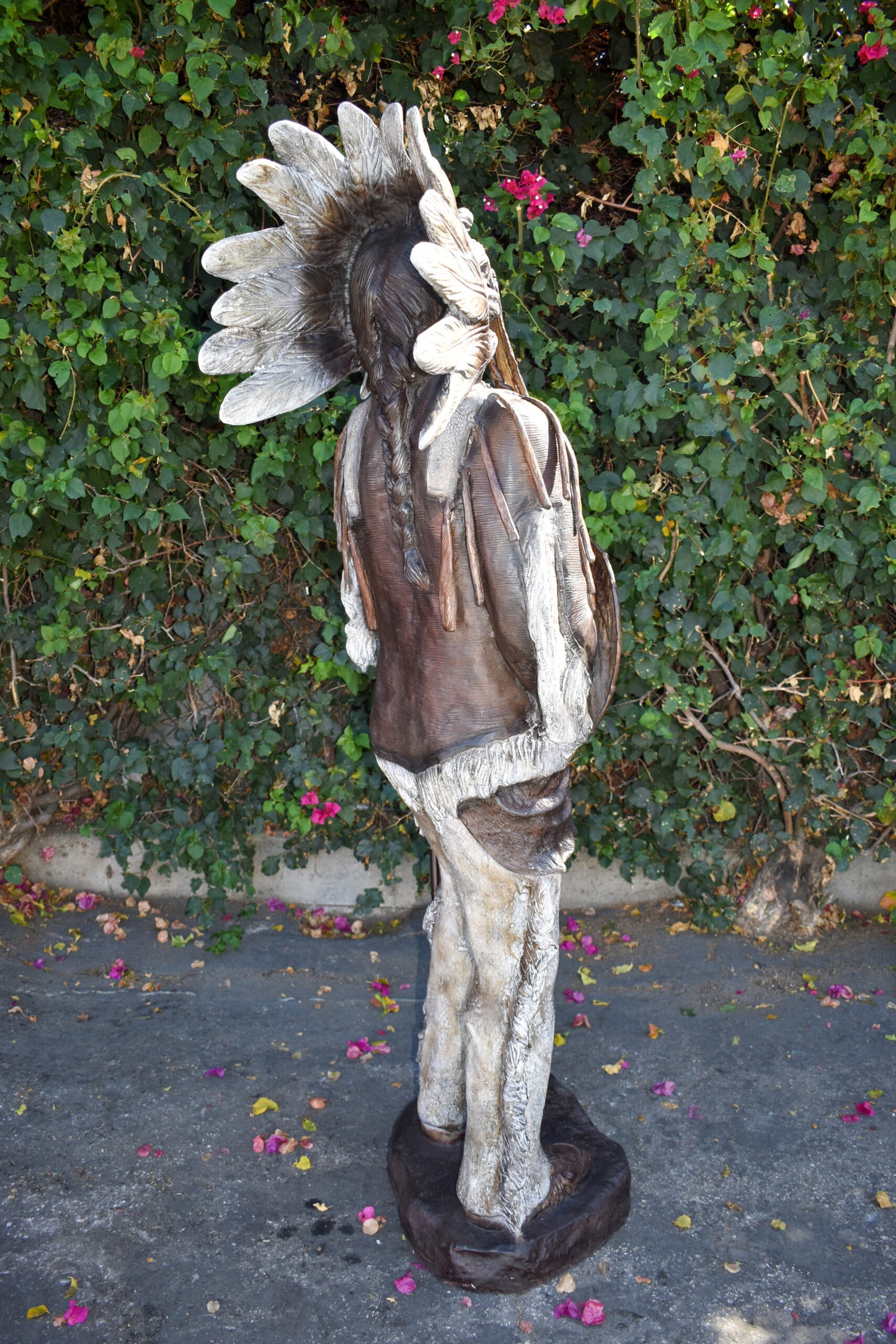 Indian Chief Green and Brown Patina Detailed Bronze Statue 42" x 24" x 74"H
