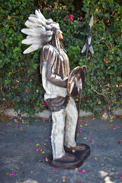 Indian Chief Green and Brown Patina Detailed Bronze Statue 42" x 24" x 74"H