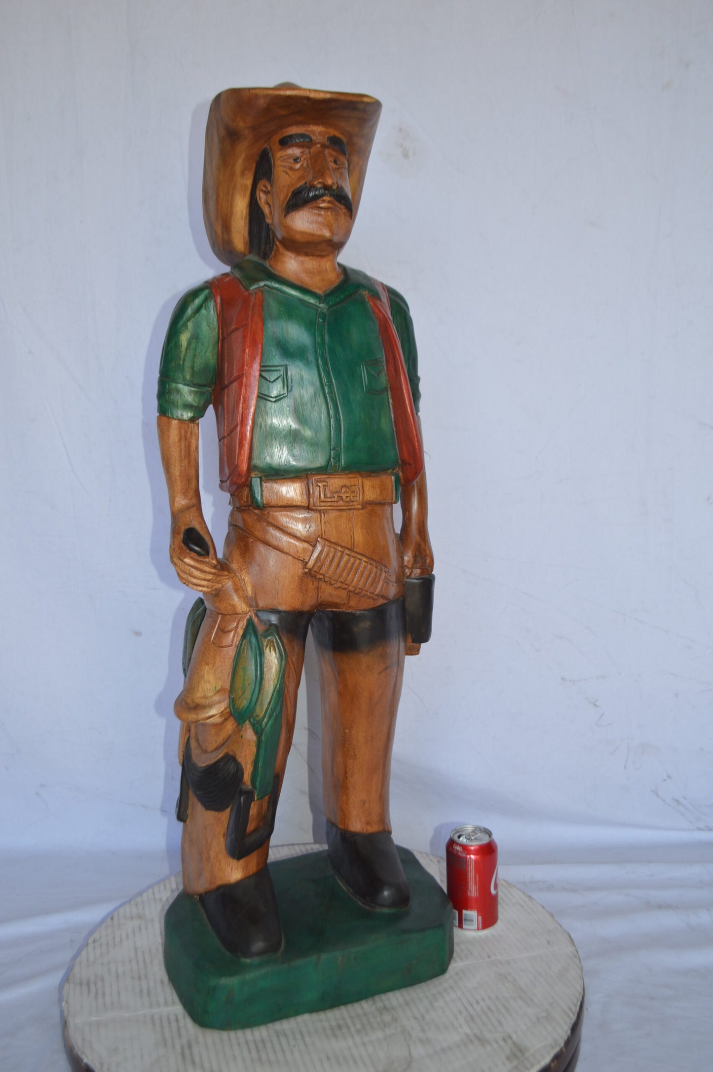 Cowboy Made of Wood Statue - Large - Size: 6"L x 10"W x 31"H.