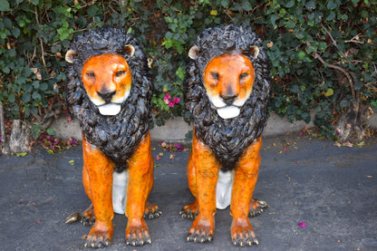 Pair Of Colored Standing Lions Made of Bronze Statue Size: 29" x 44" x 41"H