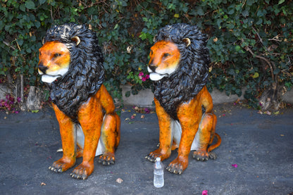 Pair Of Colored Standing Lions Made of Bronze Statue Size: 29" x 44" x 41"H