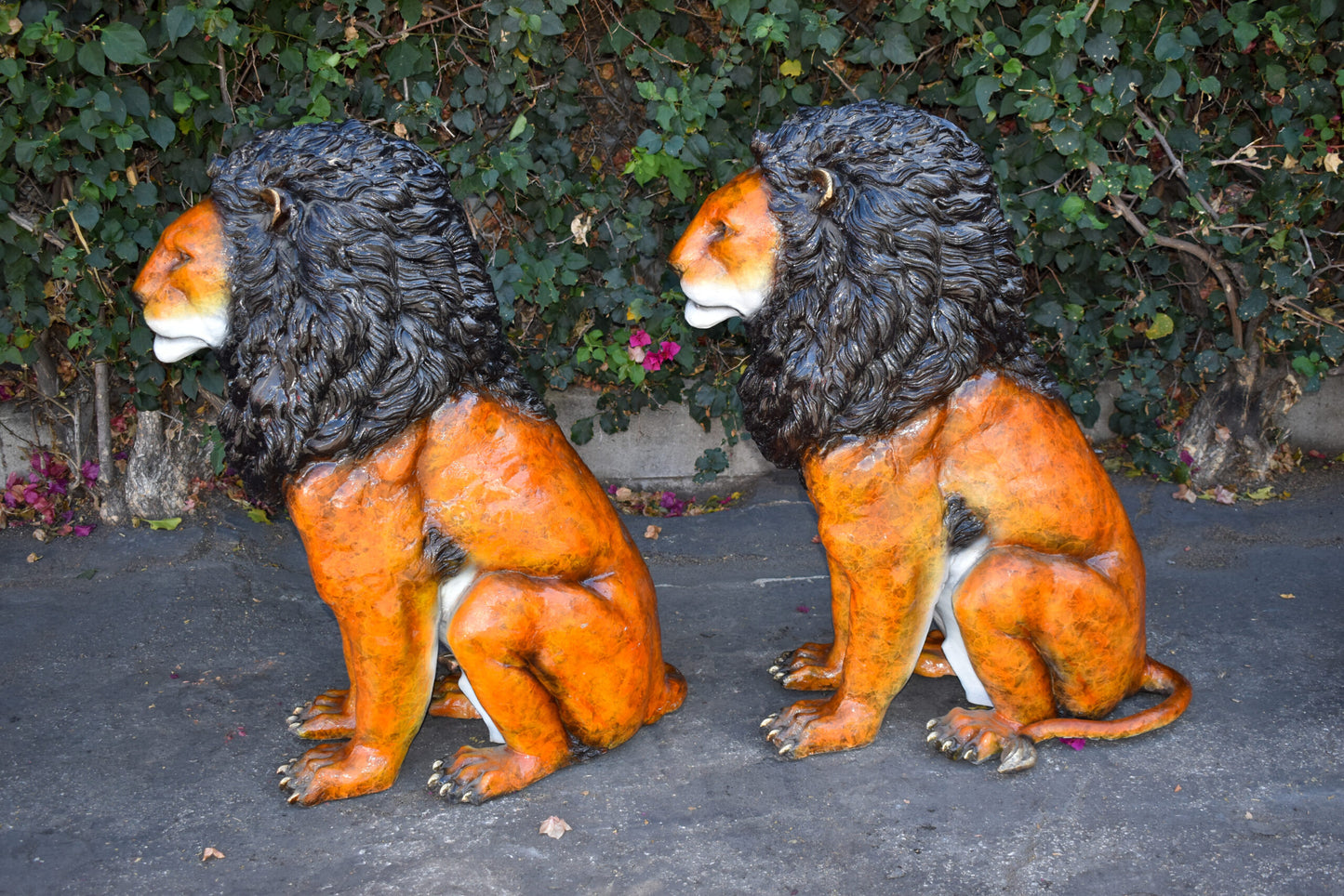Pair Of Colored Standing Lions Made of Bronze Statue Size: 29" x 44" x 41"H