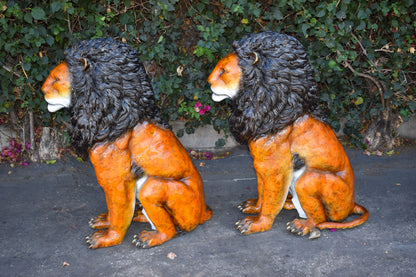 Pair Of Colored Standing Lions Made of Bronze Statue Size: 29" x 44" x 41"H
