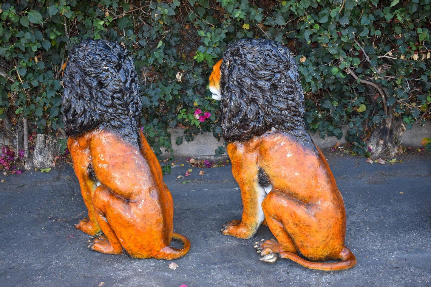 Pair Of Colored Standing Lions Made of Bronze Statue Size: 29" x 44" x 41"H